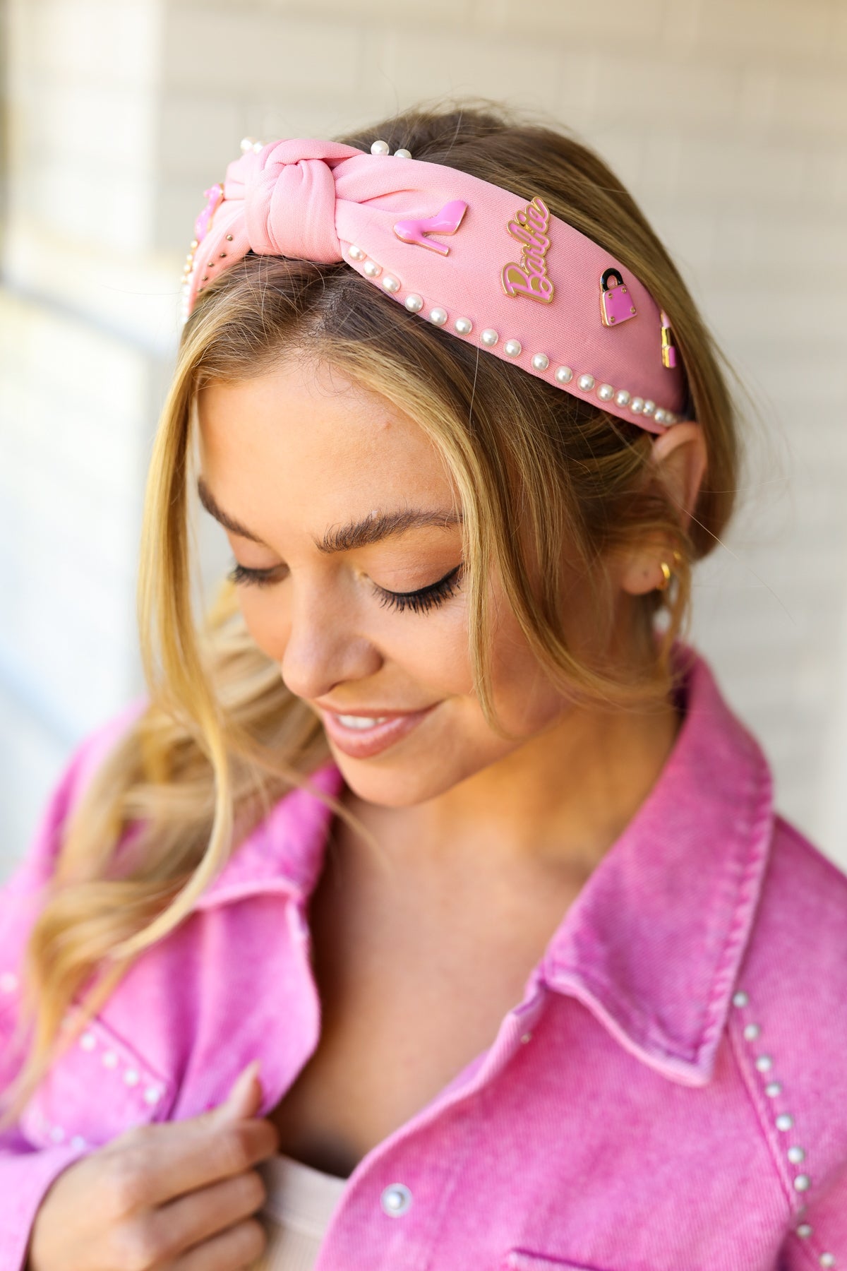 Barbie Pink Pearl Embellished Top Knot Headband