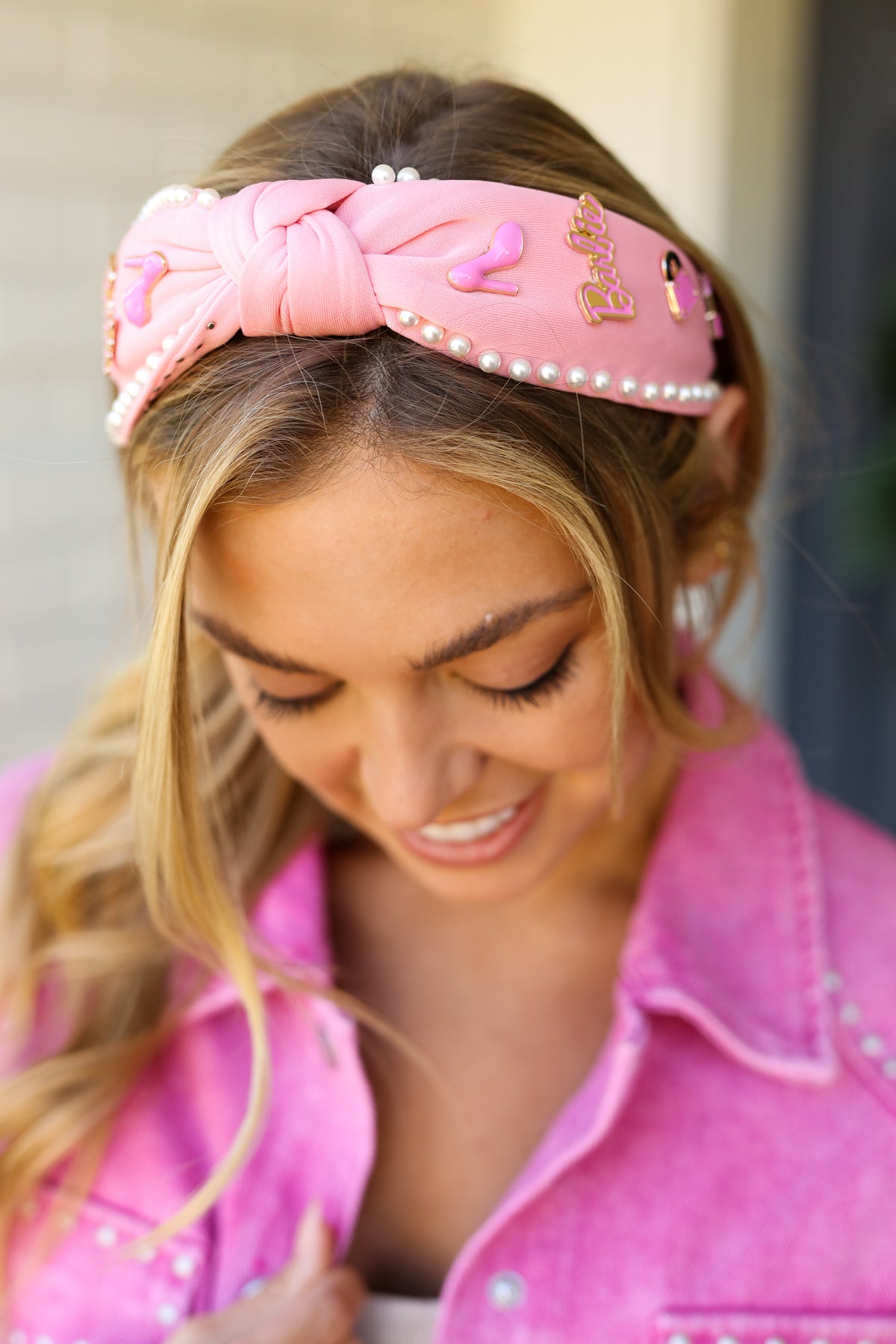 Barbie Pink Pearl Embellished Top Knot Headband