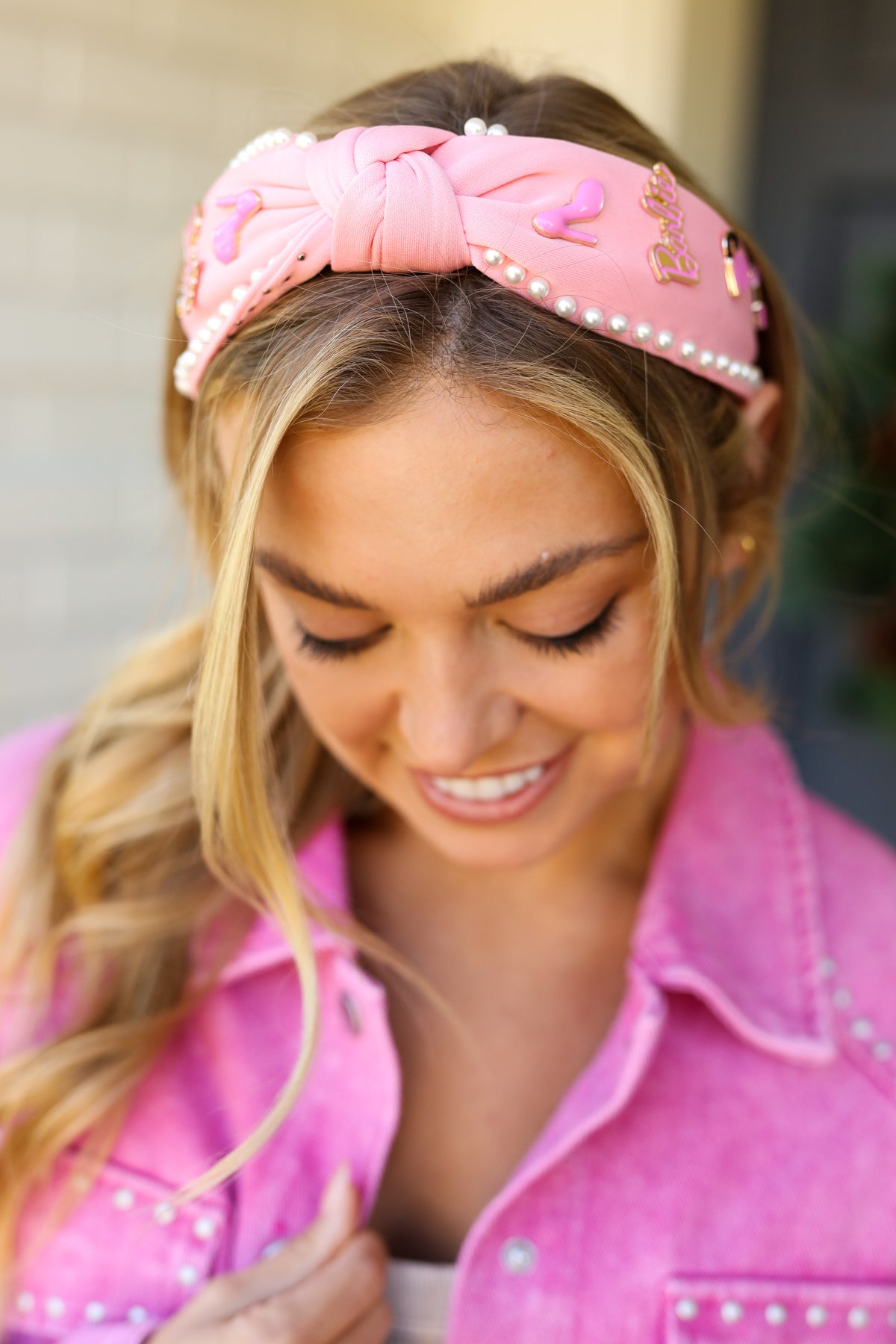 Barbie Pink Pearl Embellished Top Knot Headband