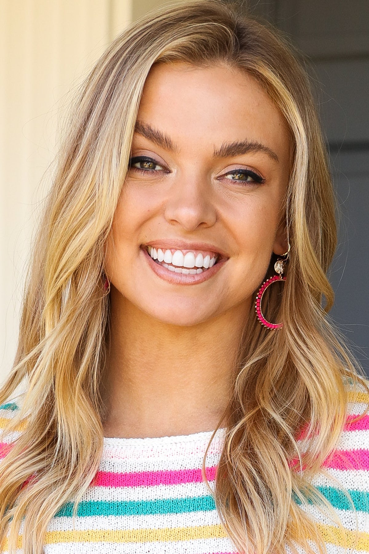 Hot Pink & Gold Beaded Hoop Earrings