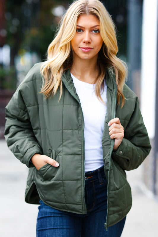 Eyes On You Olive Quilted Puffer Jacket