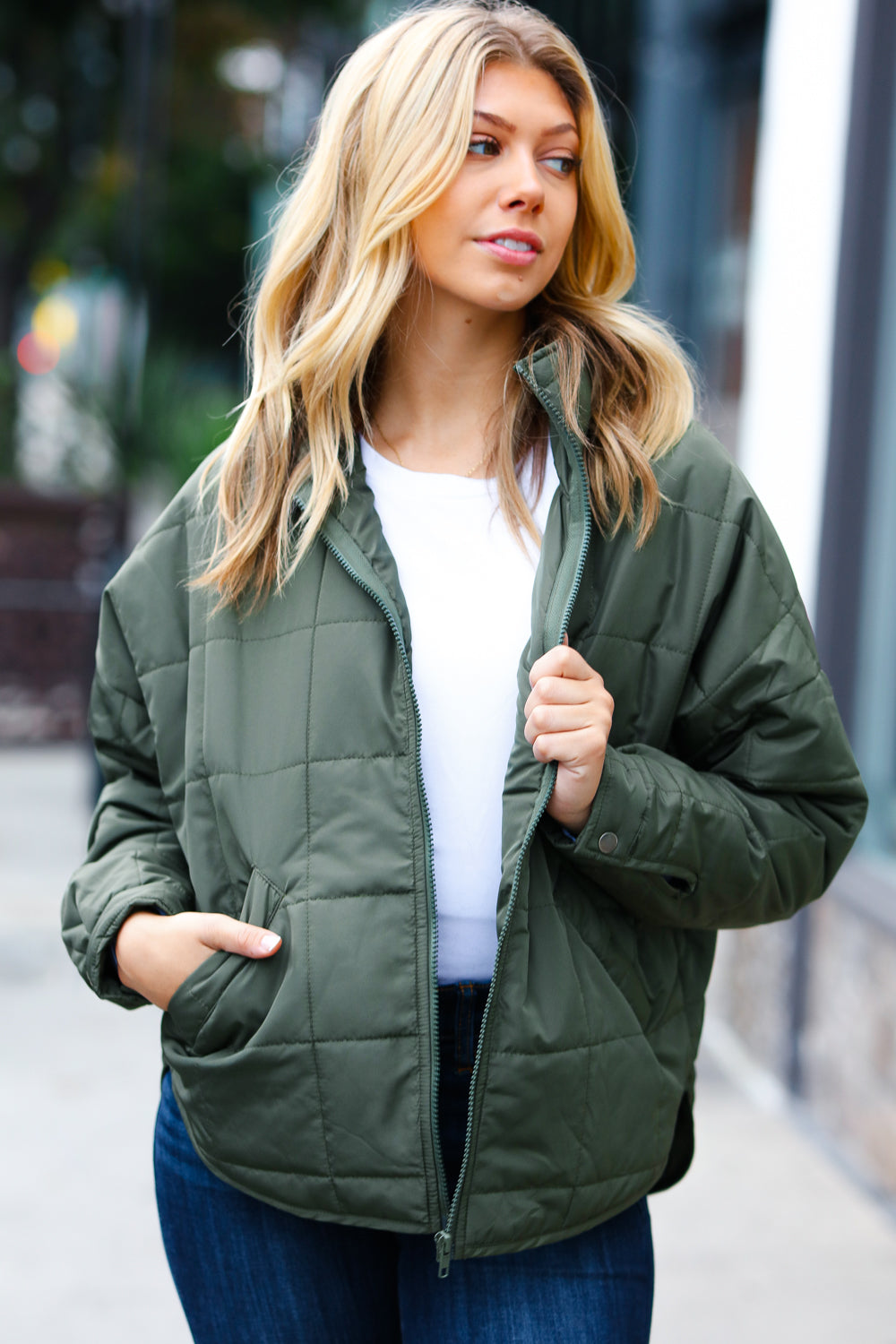 Eyes On You Olive Quilted Puffer Jacket