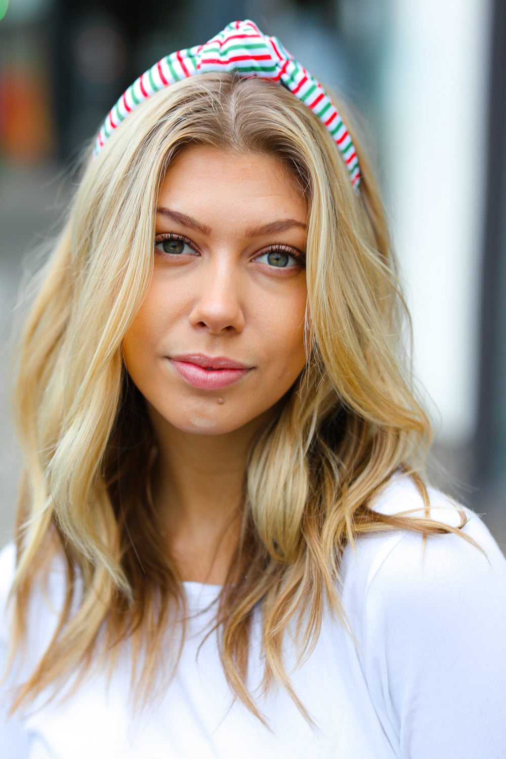 Green/Red Christmas Stripe Top Knot Headband