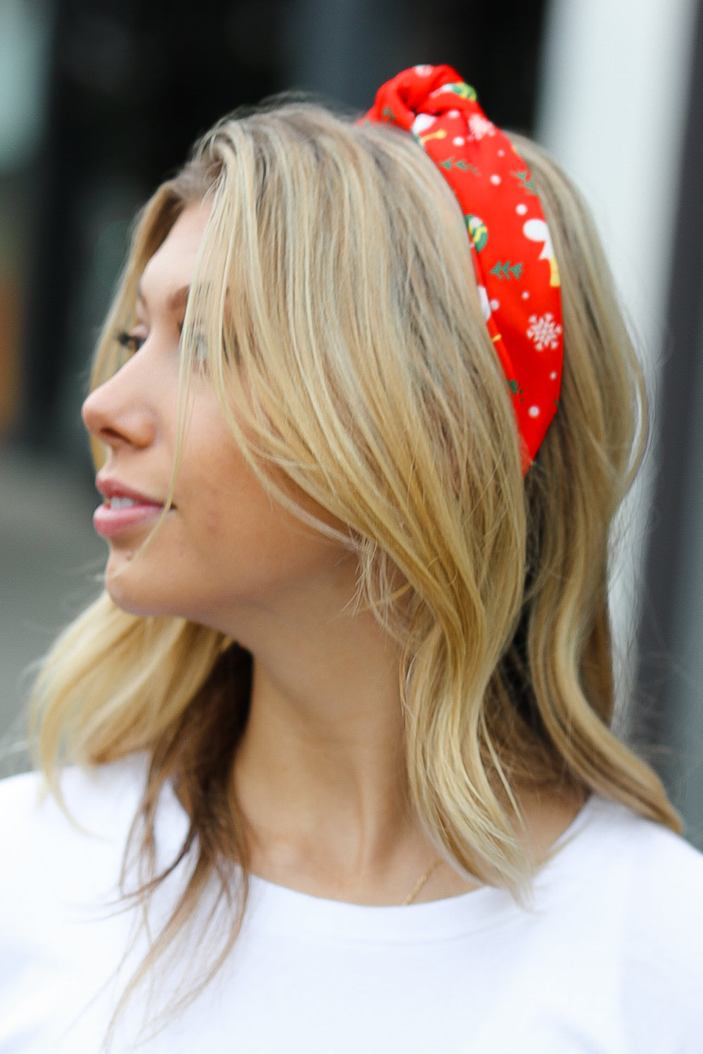 Red Christmas Print Top Knot Headband