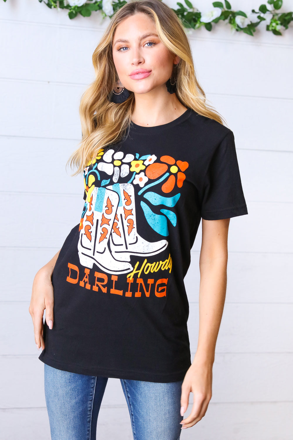 Black Cotton HOWDY DARLING Graphic Tee