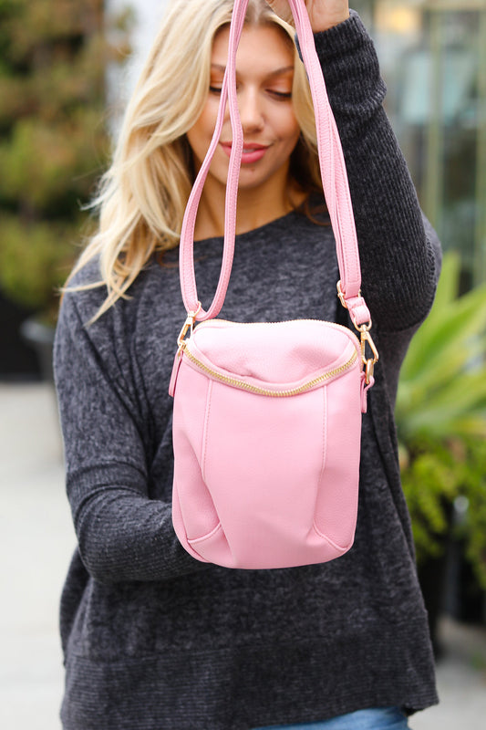 Pink Vegan Leather Small Cross Body Bag