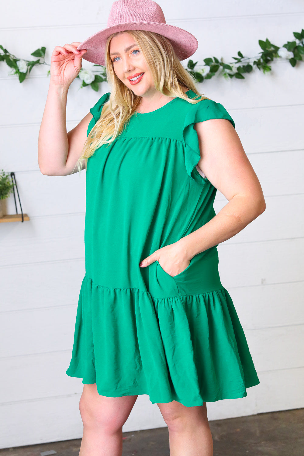 Green Yoke Poplin Woven Dress