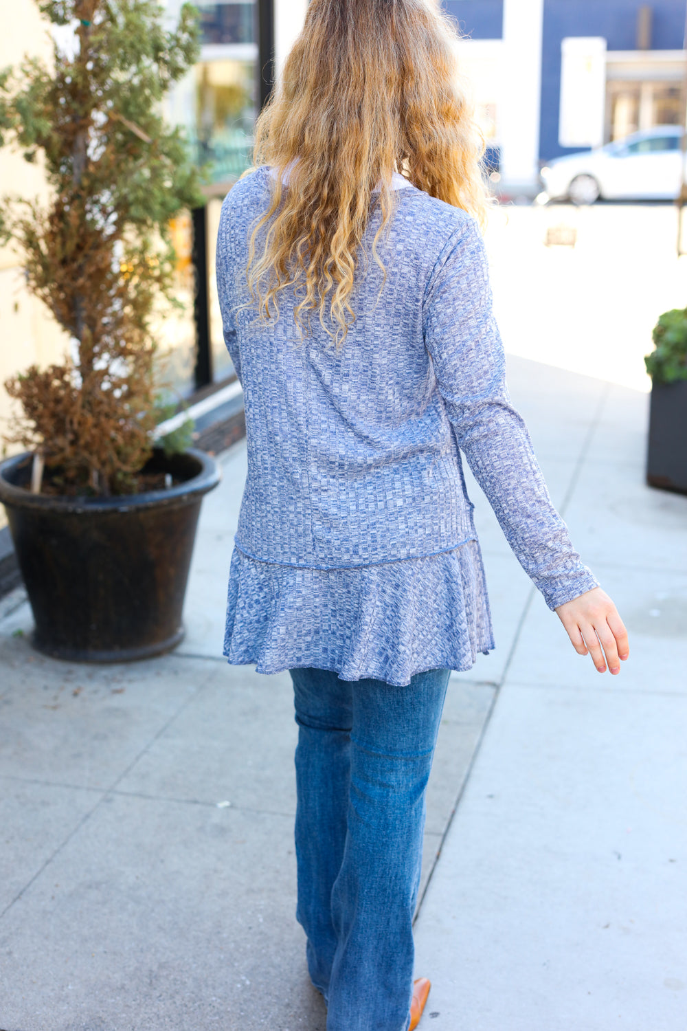 Feeling Feminine Navy Two Tone Wide Rib Tunic Top