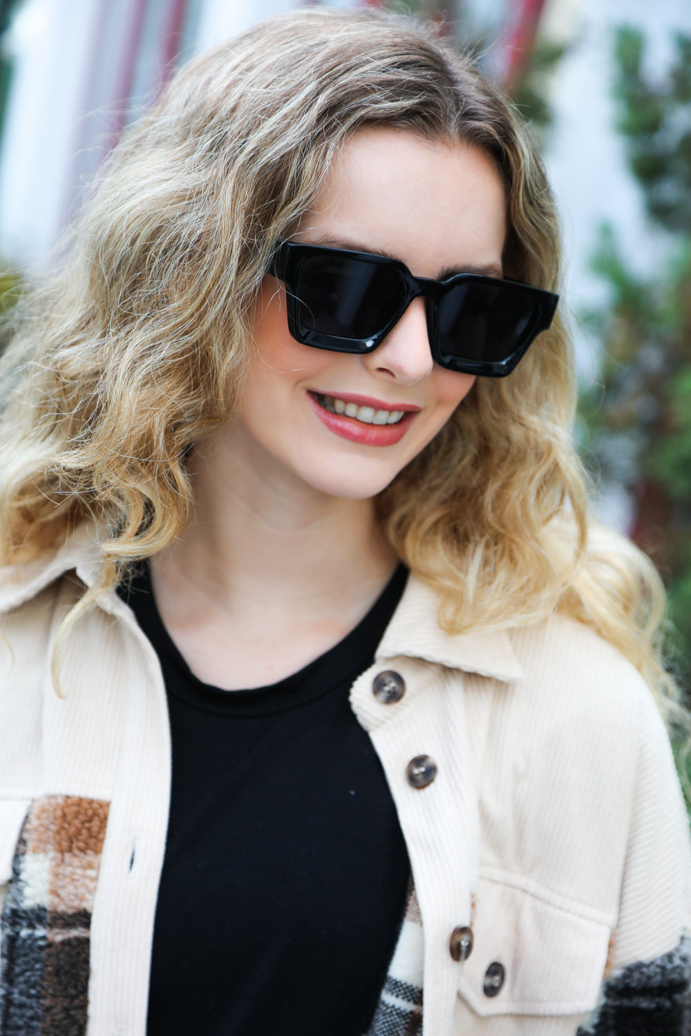 Black Thick Frame Rectangle Sunglasses