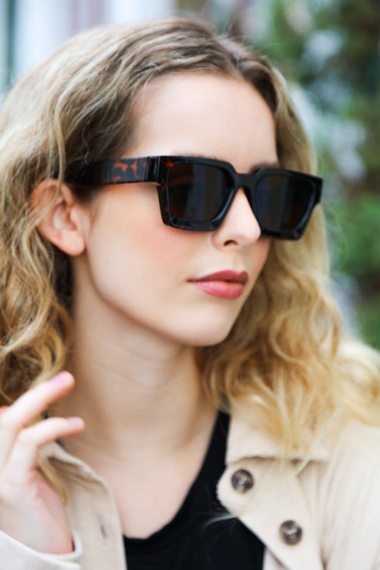 Tortoise Shell Thick Frame Rectangle Sunglasses