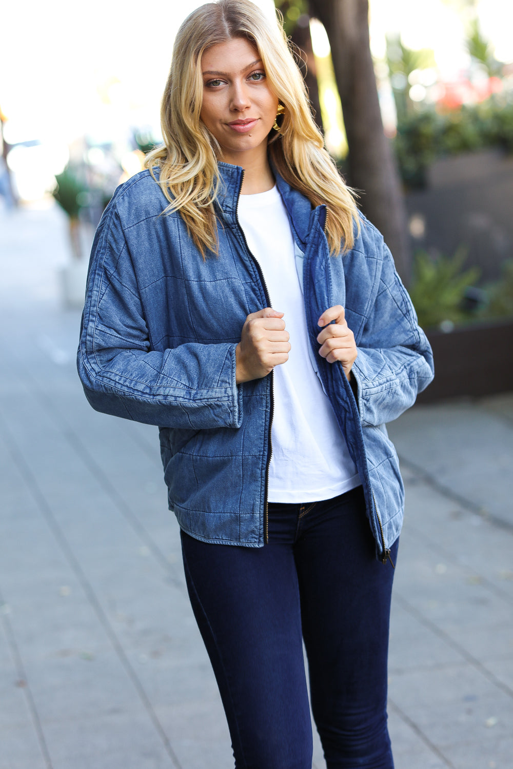 Be Your Best Denim Cotton Quilted Zip Up Jacket