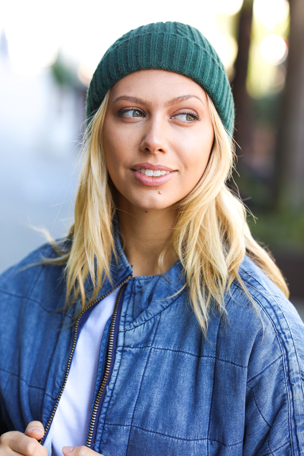 Let's Go Emerald Green Cable Knit Beanie