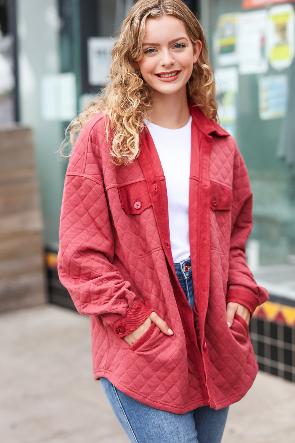 Marsala Quilted Knit Button Down Shacket