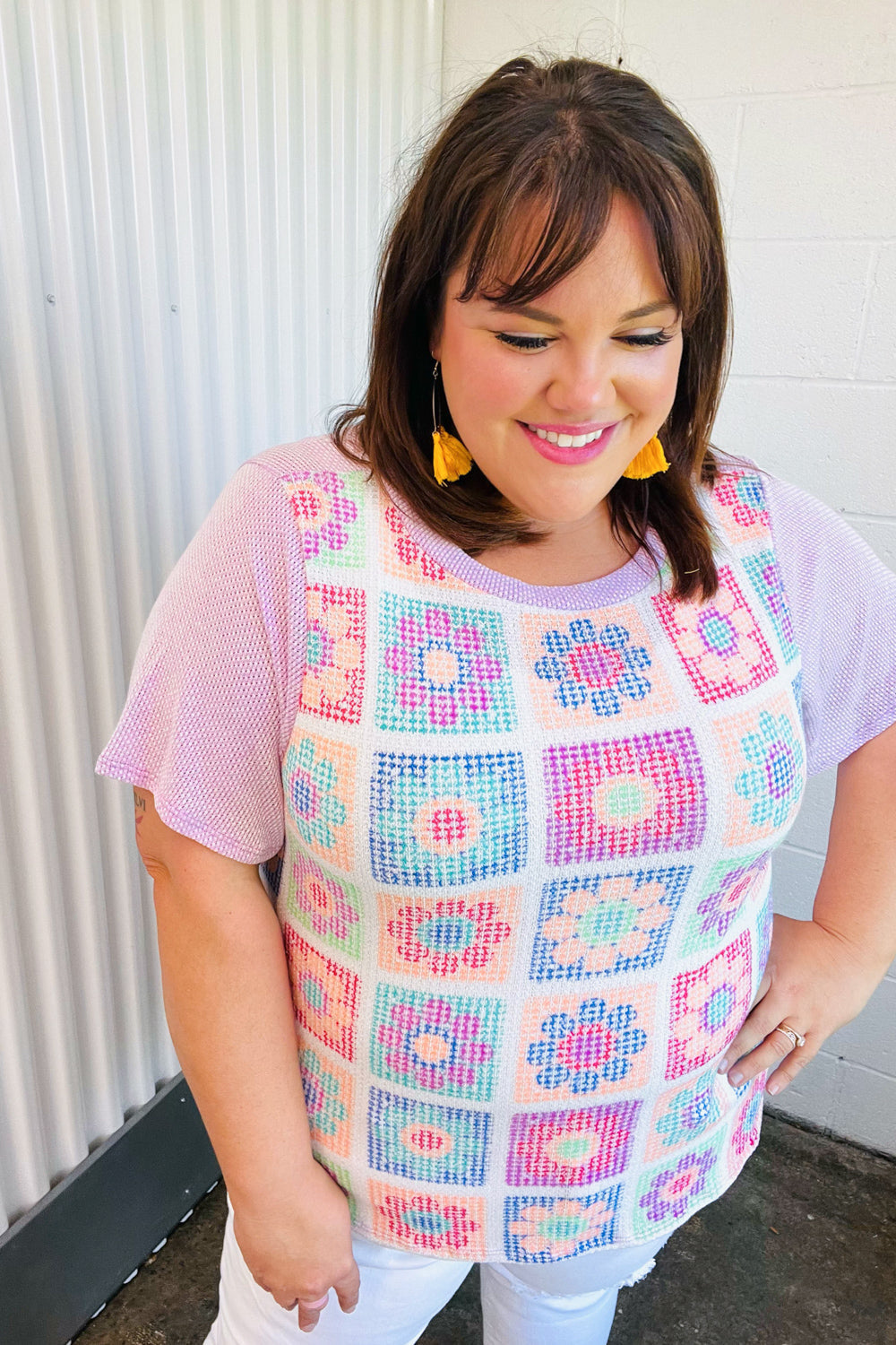 Lavender Flower Power Color Block Top