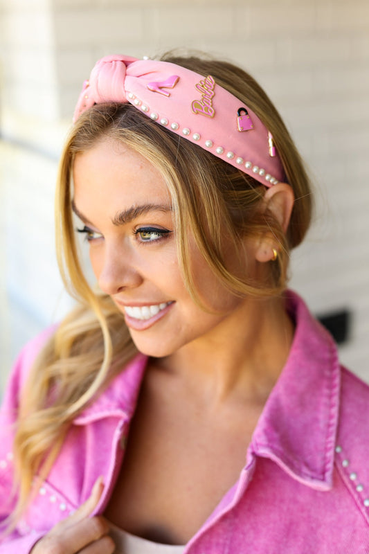 Barbie Pink Pearl Embellished Top Knot Headband