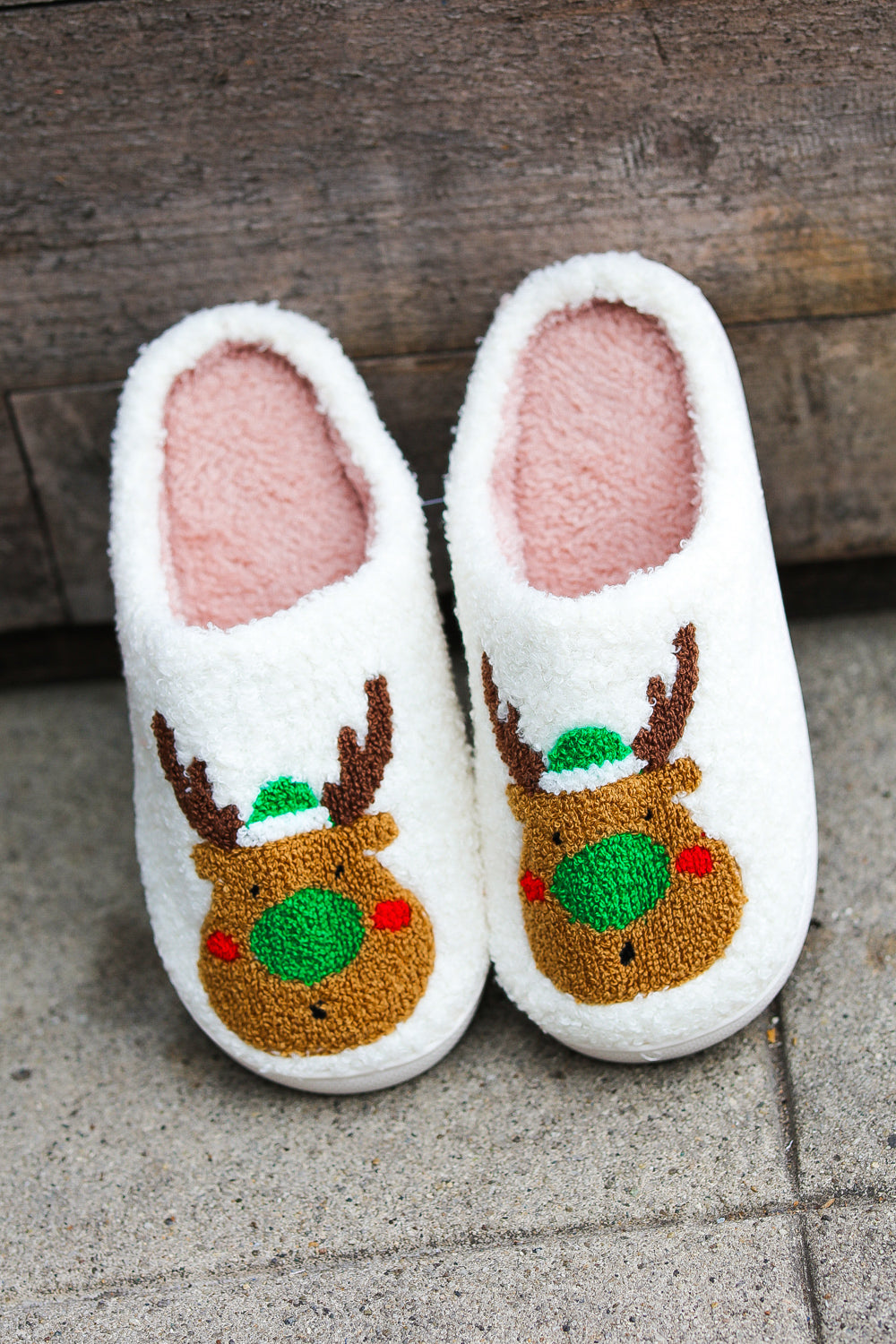 Holiday Reindeer Print Fleece Slippers