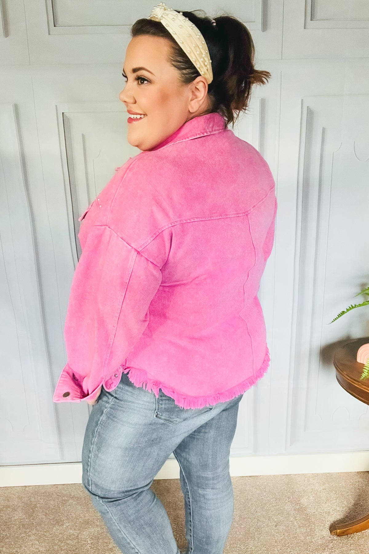 Diva Dreams Pink Acid Wash Stud Detail Denim Jacket