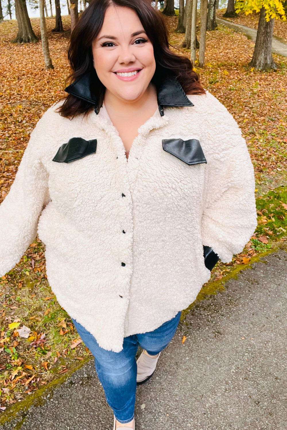 Feeling Bold Ivory Sherpa Fleece Faux Leather Jacket