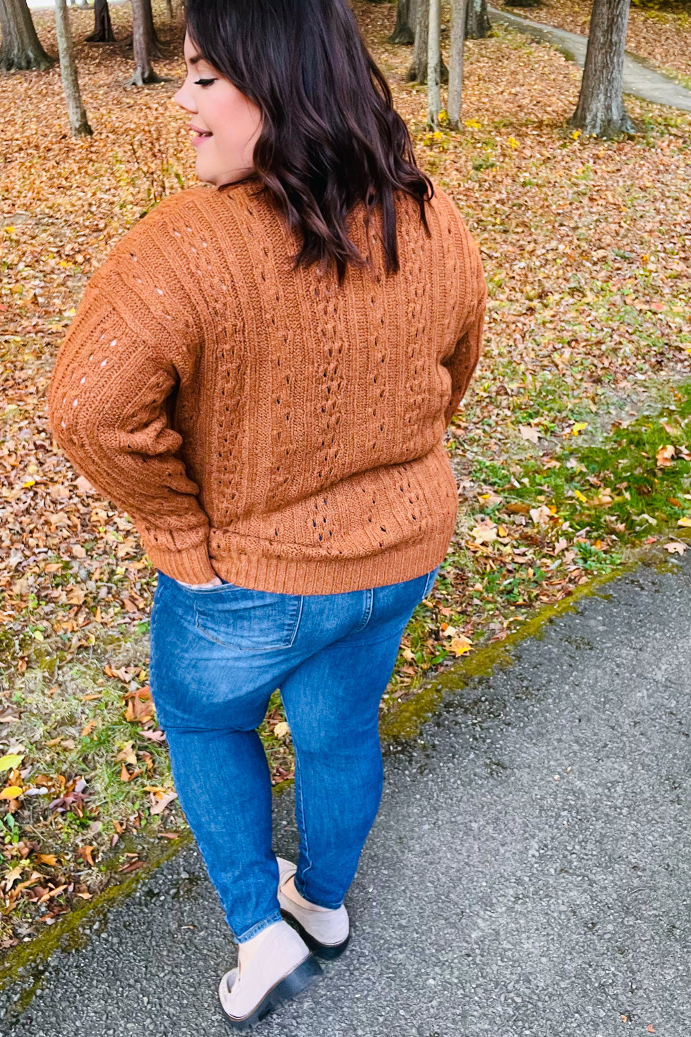 Can't Resist Rust Cable Knit Notched Neck Pullover Sweater