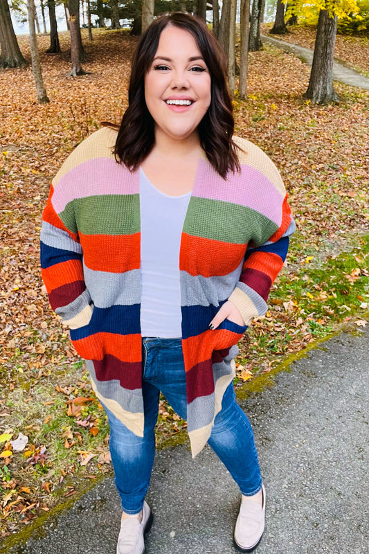 Just A Dream Multicolor Striped Slouchy Open Cardigan