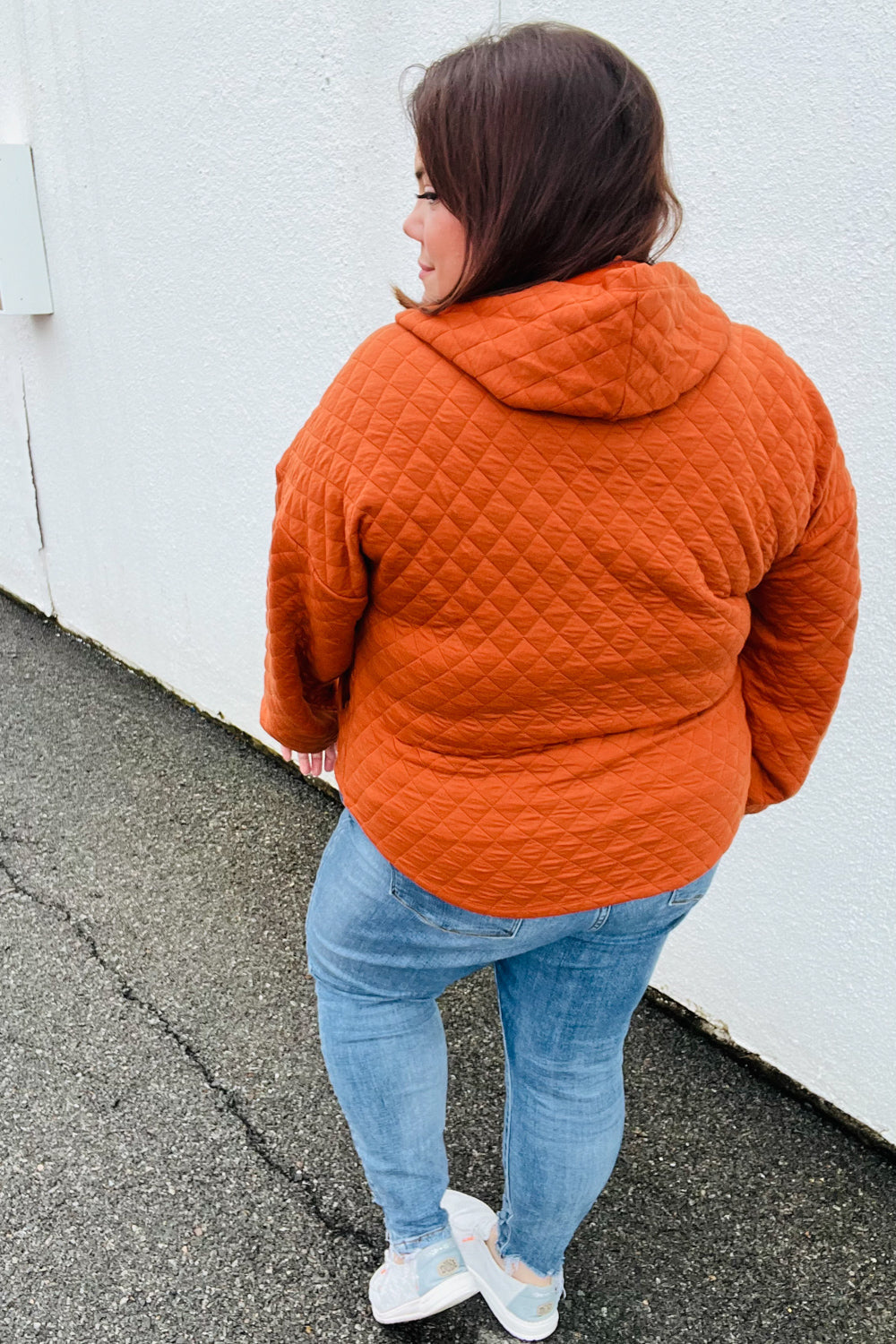 Feeling Bold Burnt Orange Quilted Quarter Snap Hoodie