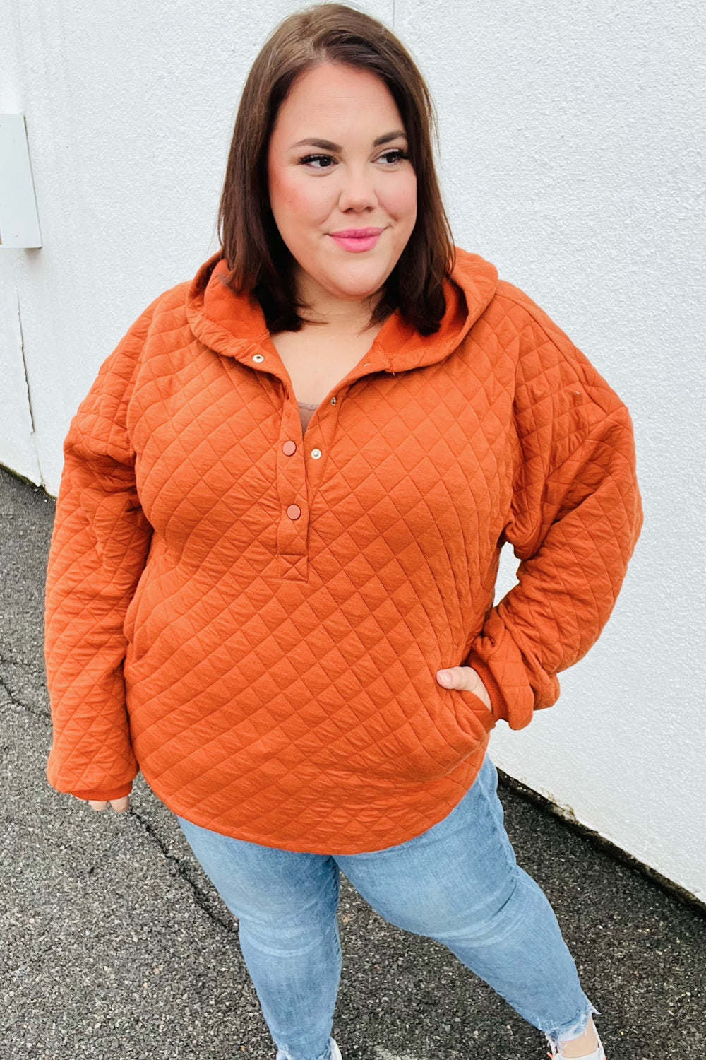 Feeling Bold Burnt Orange Quilted Quarter Snap Hoodie