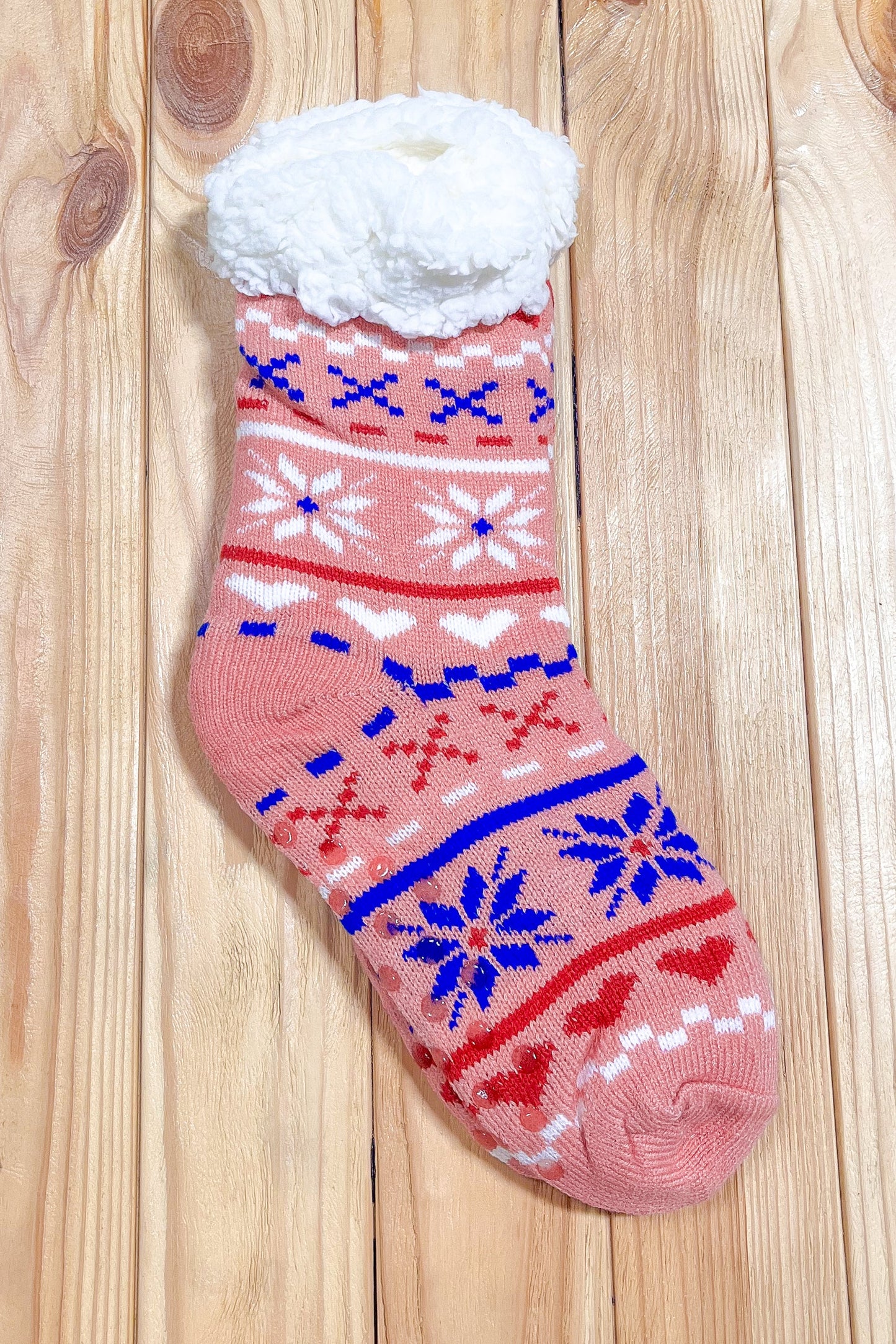 Blush Holiday Sherpa Traction Bottom Slipper Socks