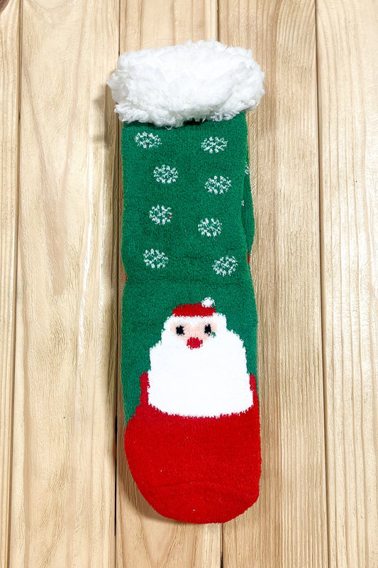 Green Santa Sherpa Traction Bottom Slipper Socks