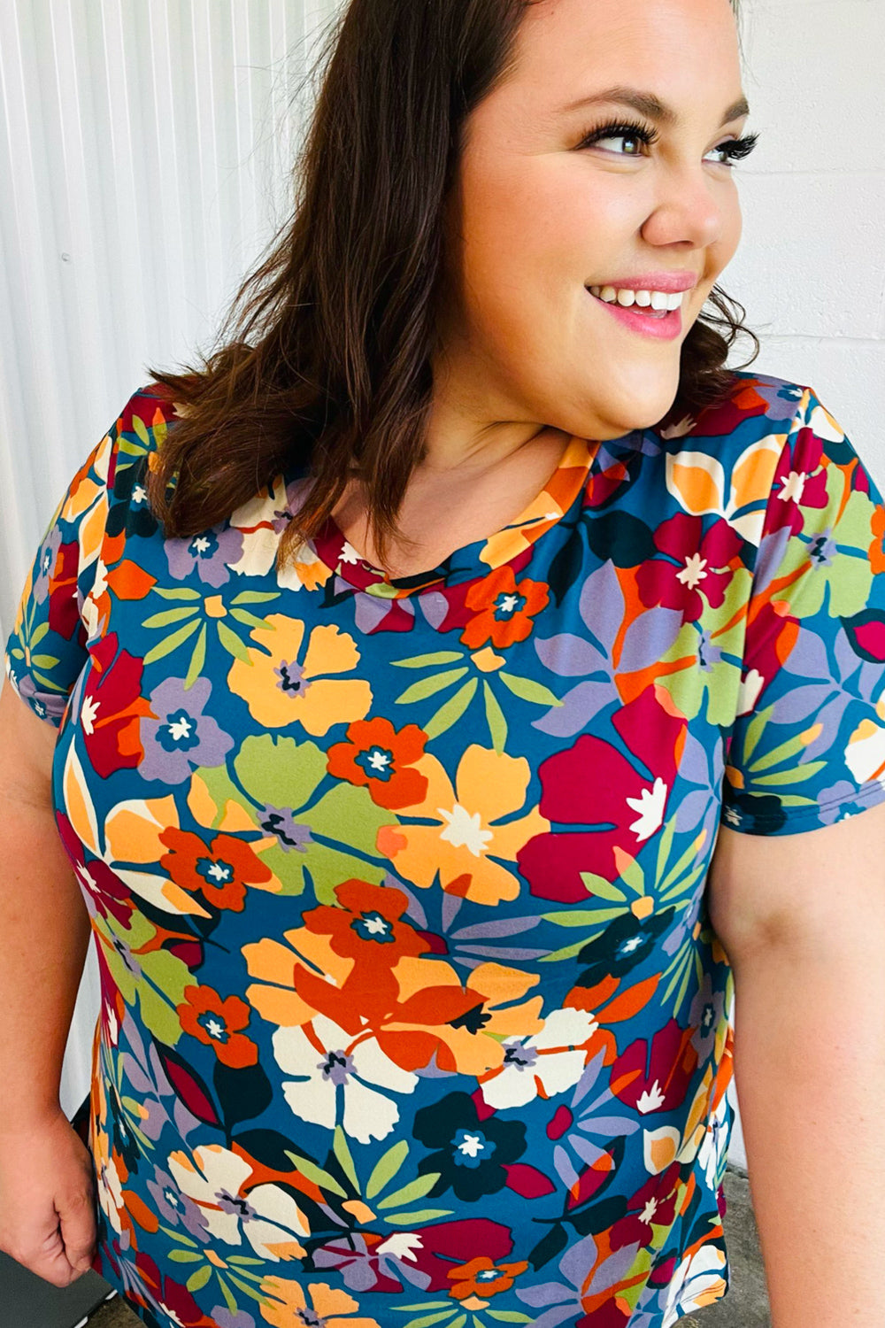 Teal & Maroon Flat Floral Print Top