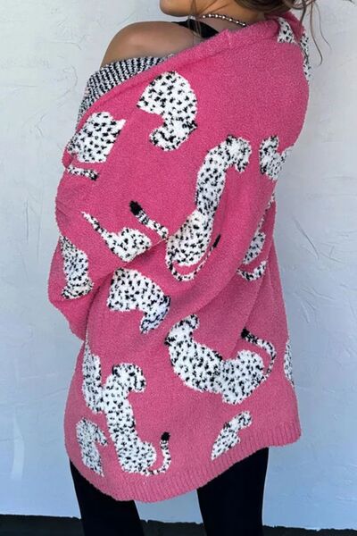 Animal Pattern Open Front Long Sleeve Cardigan