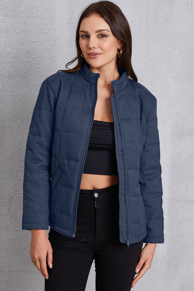 Zip Up Mock Neck Pocketed Jacket